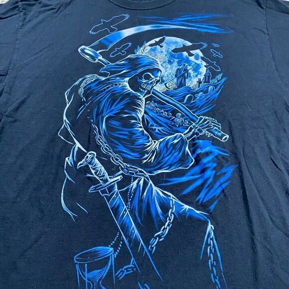 Vintage Y2K Grim Reaper Graveyard 3D Print Tee T Shirt - Picture 3 of 7